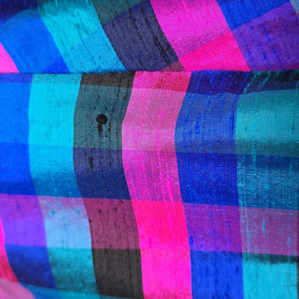 VINTAGE Maggy London 100% Silk Taffeta Plaid Jacket - Picture 8 of 10